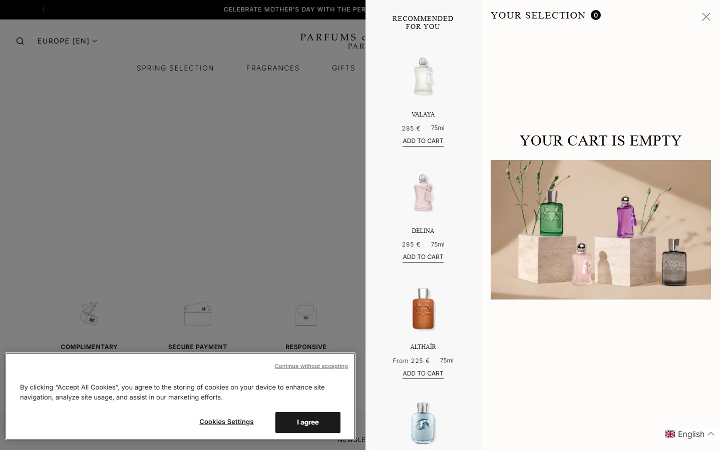 Parfums de Marly Cart â€” Standard checkout only, no express buttons