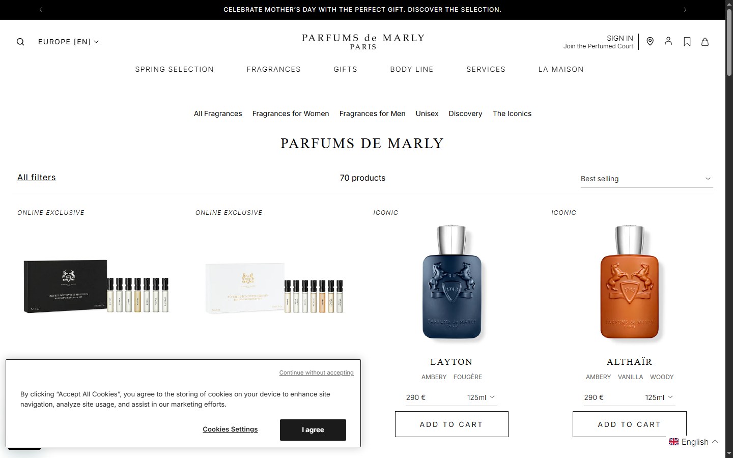 Parfums de Marly â€” Fragrance family filters only, no occasion filter