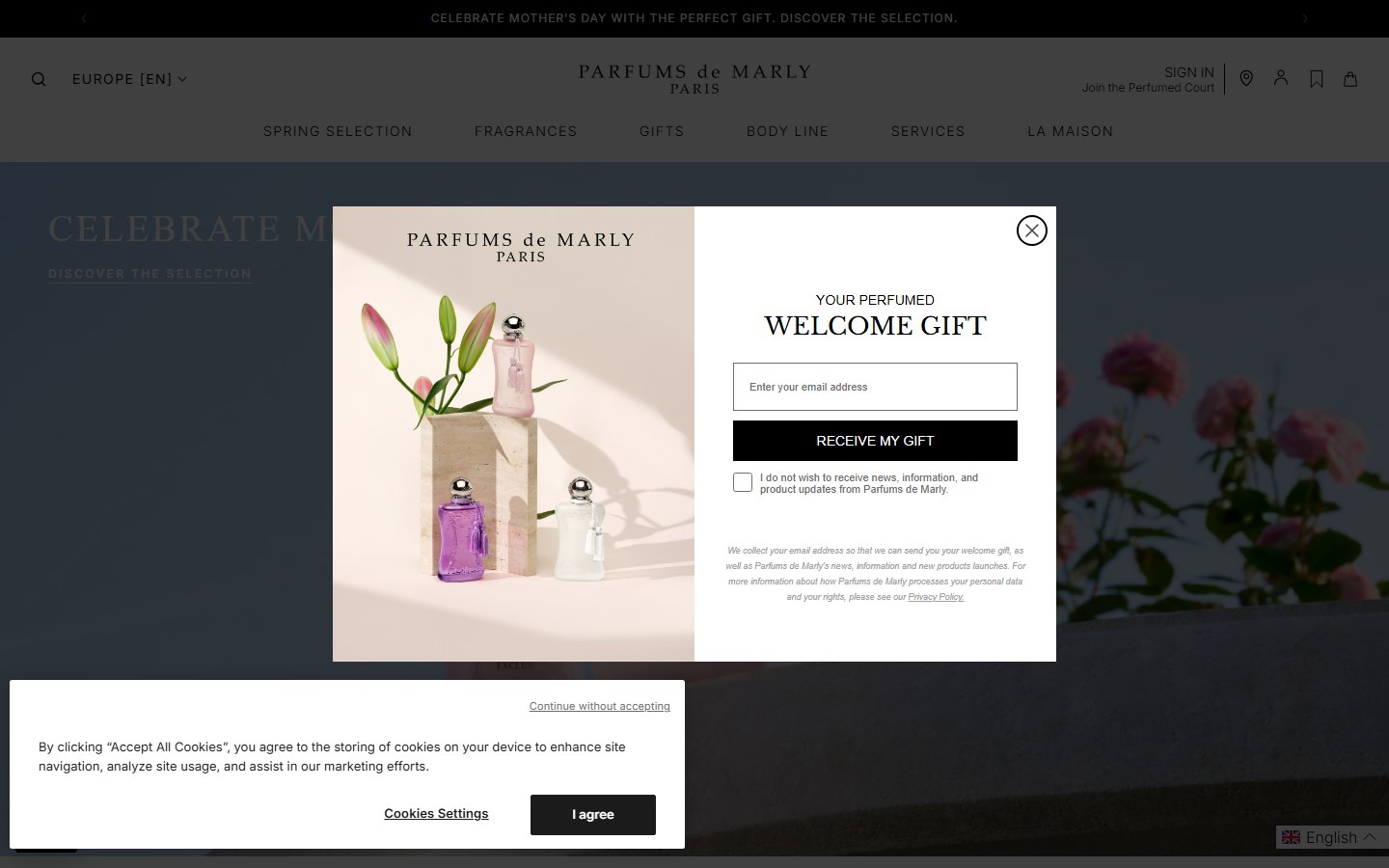 Parfums de Marly â€” Loyalty program not visible above the fold